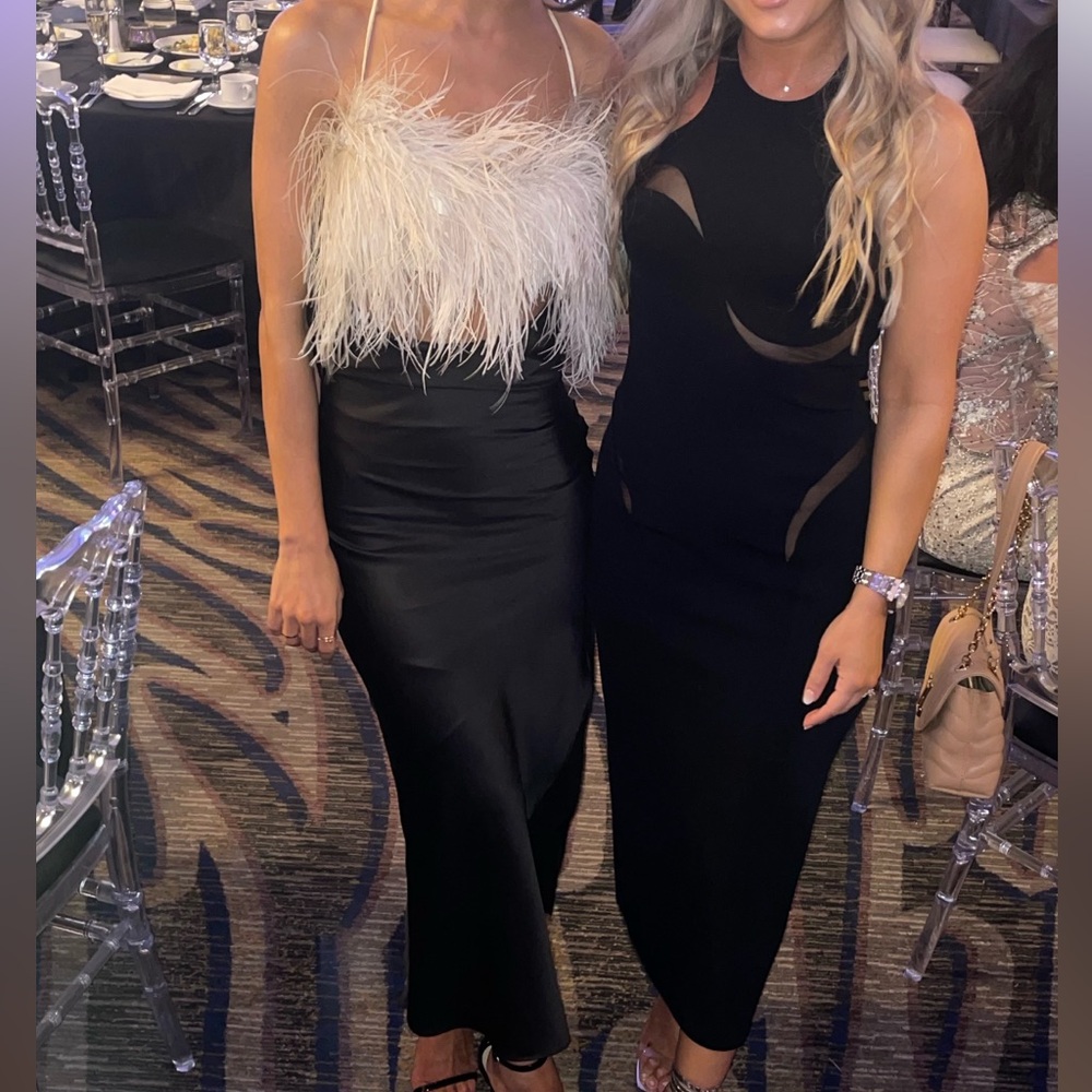 PATBO Feather Trim Midi Slip Dress